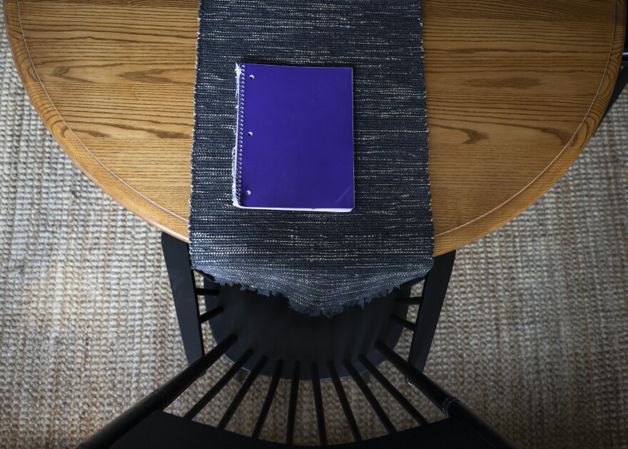 A photo of a purple notebook on a table. (Nate Smallwood/For Spotlight PA)
