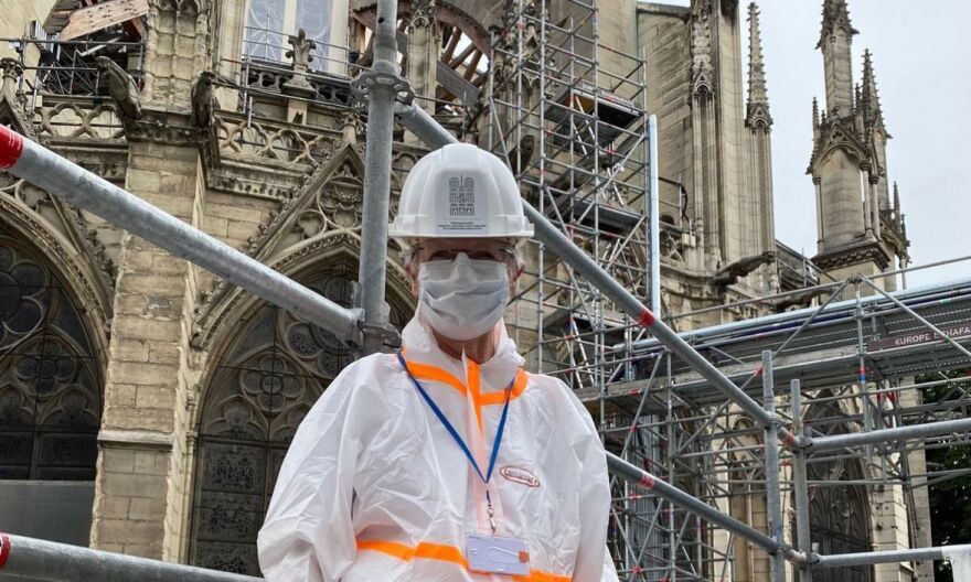 Caroline Bruzelius at Notre Dame during repairs.
