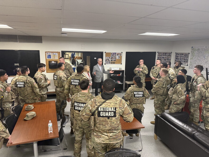 Indiana Gov. Mike Braun and First Lady Maureen Braun visit Indiana National Guard members stationed in Washington, D.C. on Feb. 18, 2026.Indiana Gov. Mike Braun and First Lady Maureen Braun visit Indiana National Guard members stationed in Washington, D.C. on Feb. 18, 2026.