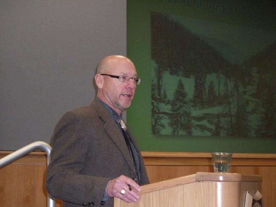 US Forest Service regional forester Rick Cables addresses an audience at the agency's Colorado Roadless rule hearing in Golden Tuesday.