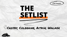 "The Setlist" and "Crosby, Coleraine, Aitkin, Walker" written over a crumpled paper background.