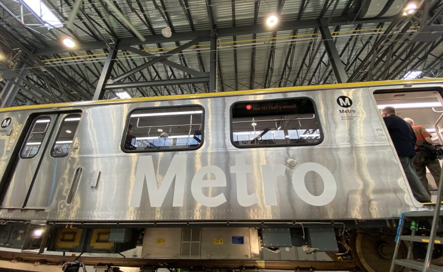 An LA Metro rail car at CRRC's factory in Springfield, Massachusetts.