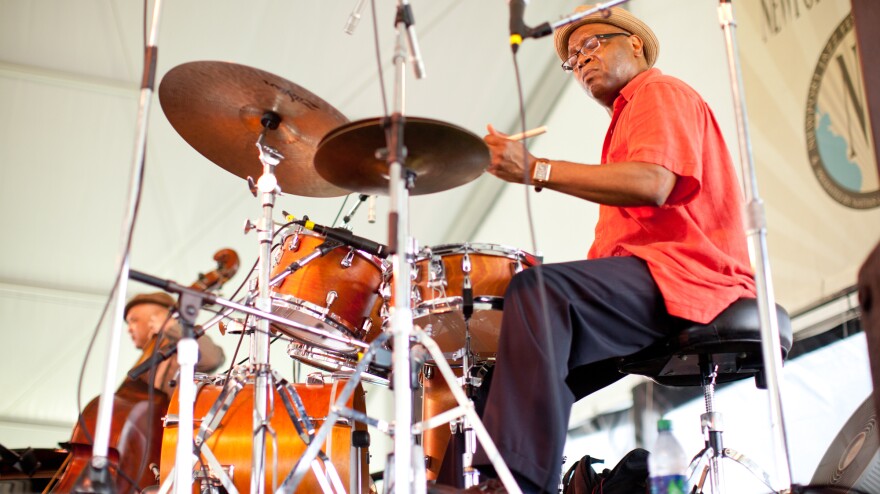 Drummer Lewis Nash performs at the 2012 Newport Jazz Festival.