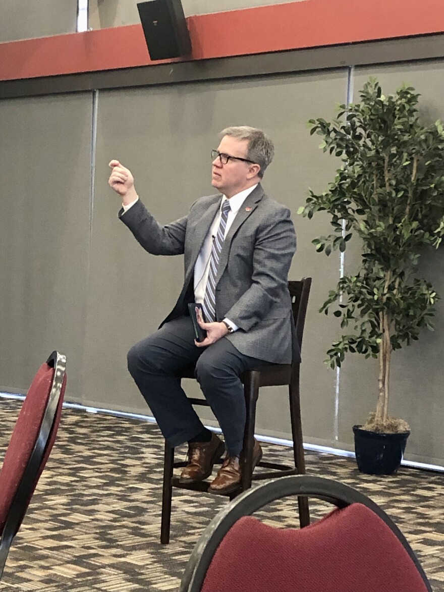 SOU President Rick Bailey answers questions at a town hall on March 9, 2023.