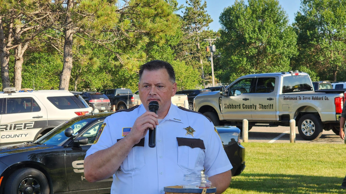 Hubbard County Sheriff Cory Aukes speaks at a community event on Aug. 8, 2024.