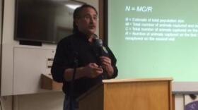 John Morton speaks to an audience at the Pratt Museum. PHOTO BY QUINTON CHANDLER/KBBI