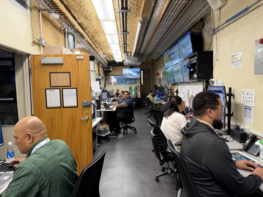 Employees at work at Hawaiʻi Emergency Management Agency headquarters in Honolulu on Thursday, Sept. 3, 2026.