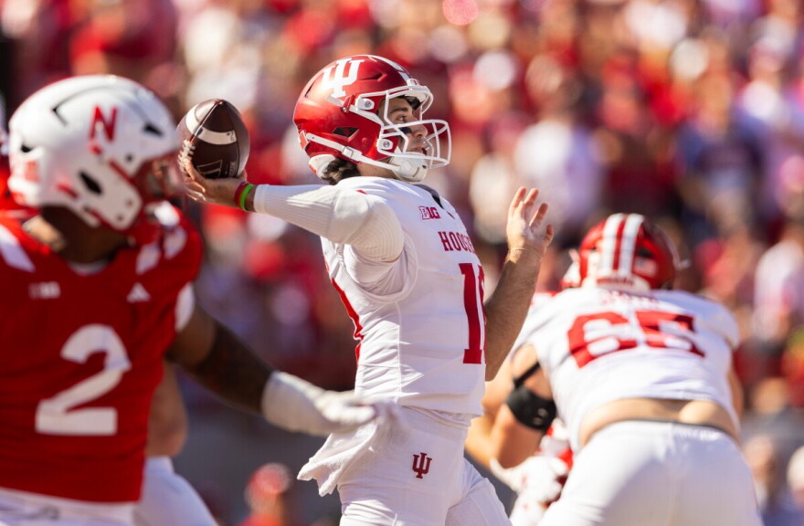 Indiana quarterback Josh Hoover (10) throws a pass during the second half of an NCAA college football game against Nebraska.