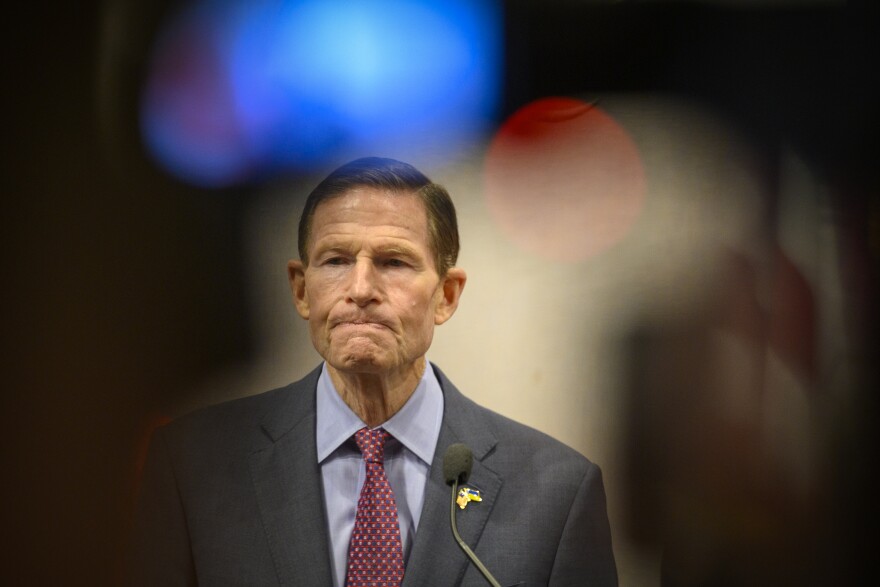 U.S. Senator Richard Blumenthal meets with the press during a Congressional news briefing on Proposed Federal Legislation Concerning Assault Weapons, January 27, 2023.