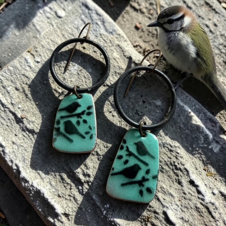 Handmade enamel earrings by Debra Flook