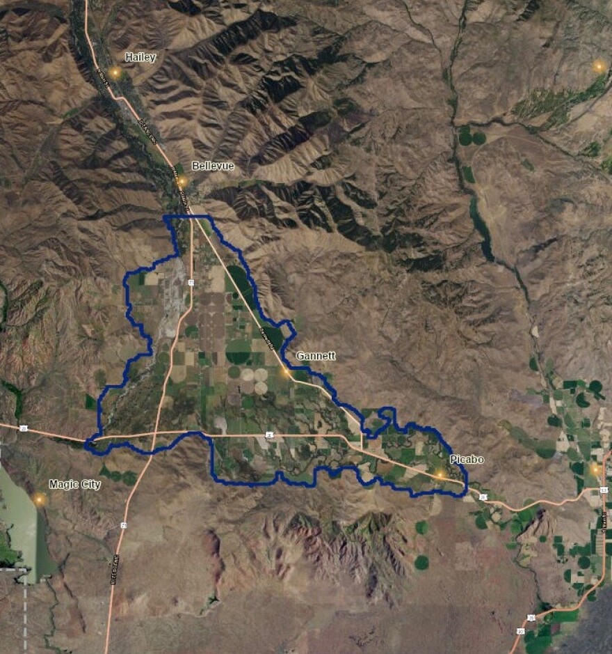 A satellite map of the Bellevue Triangle area where groundwater users could face a curtailment this irrigation season.