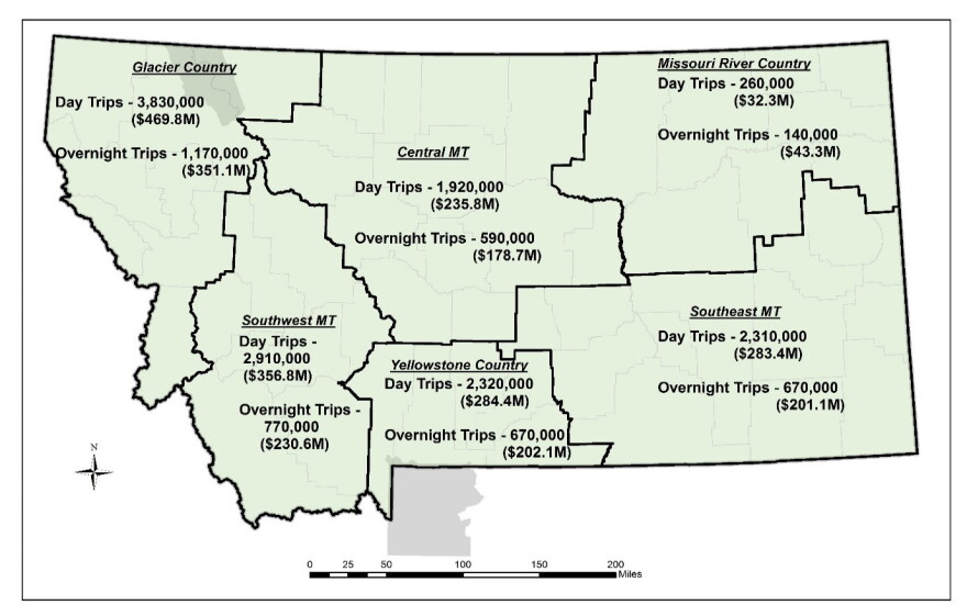 Number of resident trips and spending to travel regions, 2017.