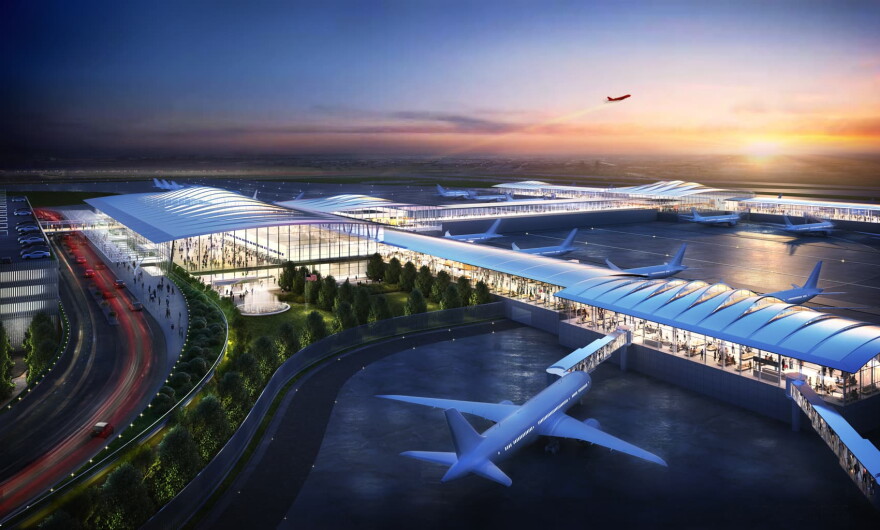 A rendering of a single-terminal Kansas City International Airport. (Courtesy Skidmore Owings & Merrill)