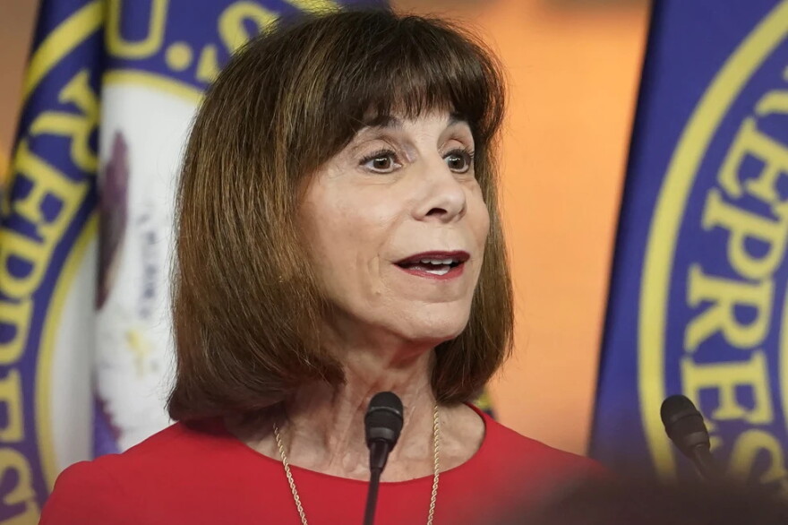 FILE - U.S. Rep. Kathy Manning, D-N.C., speaks during a news conference at the Capitol, July 19, 2022, in Washington. Manning, a second-term Democratic congresswoman, will not seek re-election to the U.S. House under the North Carolina General Assembly’s new redistricting maps, she announced Thursday, Dec. 7, 2023.