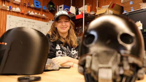 UWF student Brianna Bailey inside the Makerspace at the Museum of Commerce 
