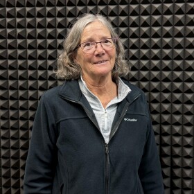 Soldotna Vice Mayor Lisa Parker stands in the KDLL studio on Friday, Oct. 31, 2025 in Kenai, Alaska.