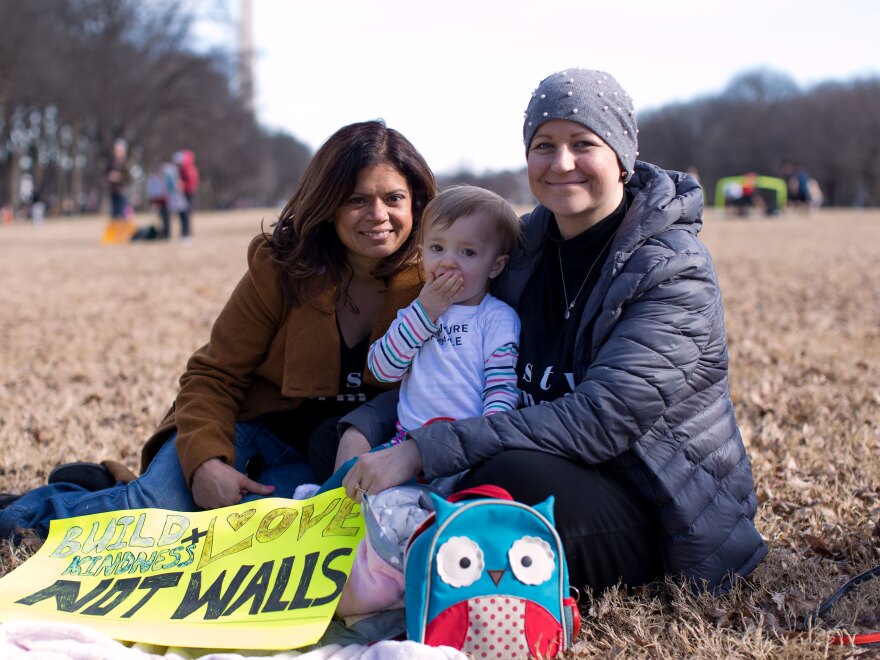 Beena Patel, left, and friend Kendra Harkins with daughter Amelia. All three came last year.