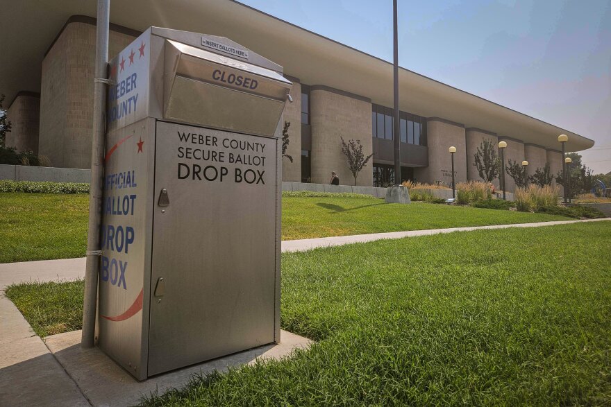 A Weber County ballot drop box outside the Weber County Library in Ogden, July 30, 2024.