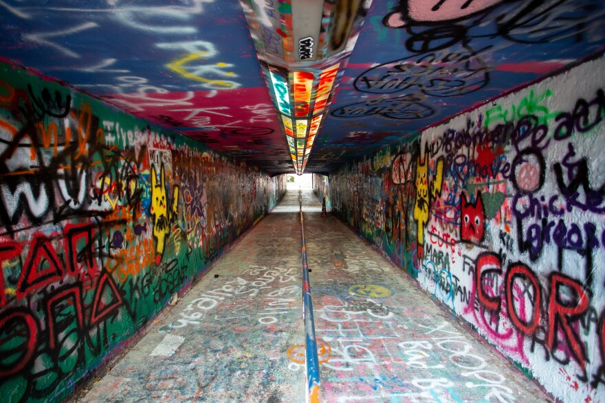 The free-expression tunnel at North Carolina University is empty during the coronavirus pandemic