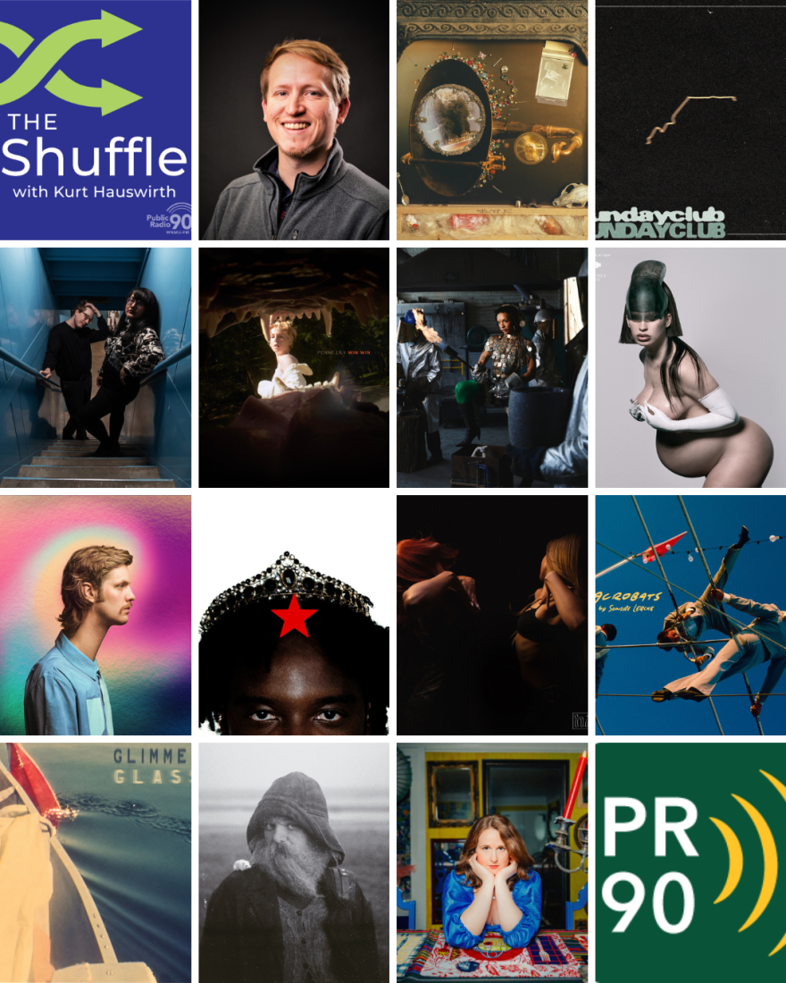 Decorative collage of album art from featured artists