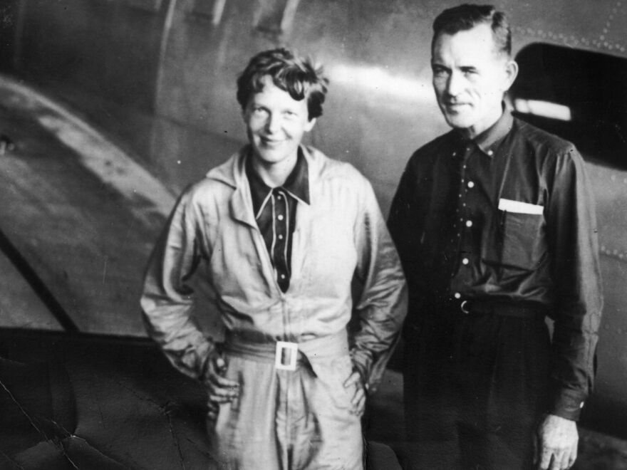 Earhart with Noonan in Natal, Brazil, in June 1937.