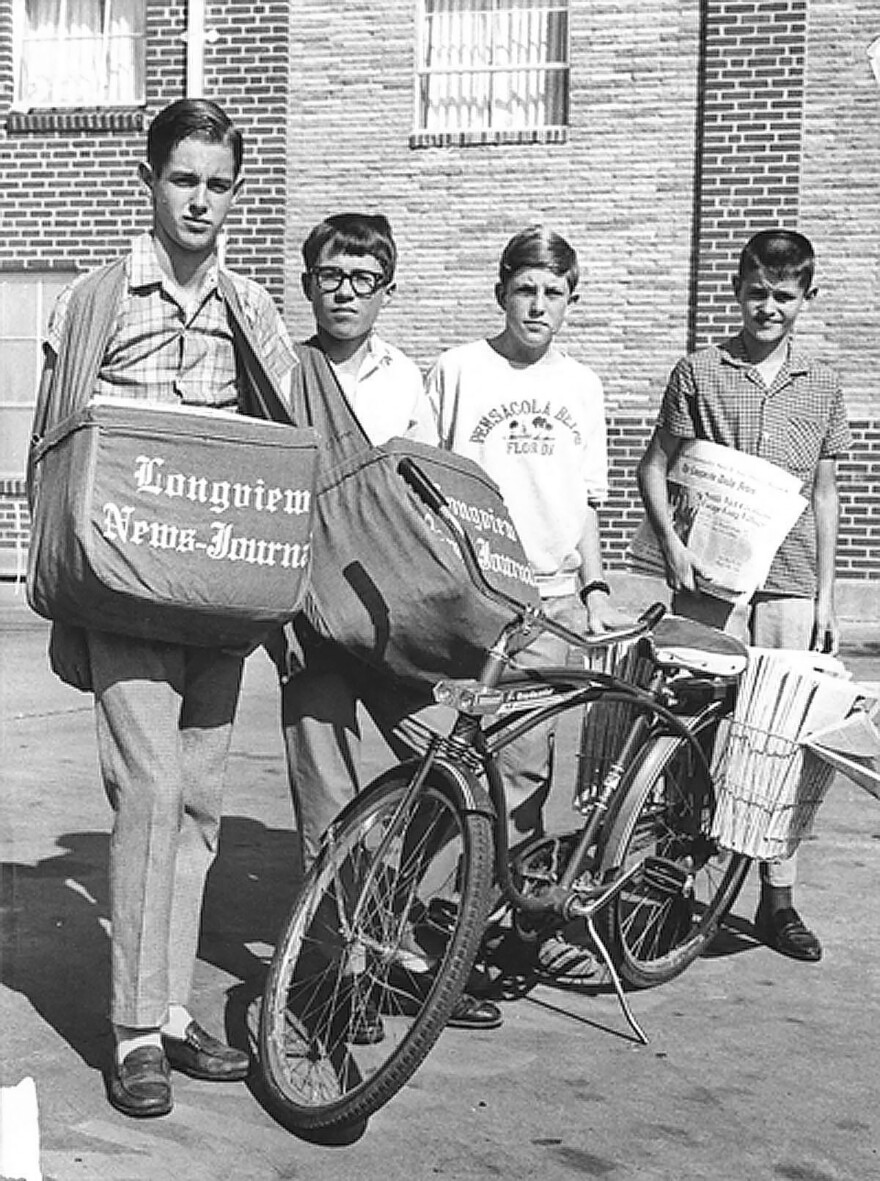 Gary Borders (second from left) as a paperboy.