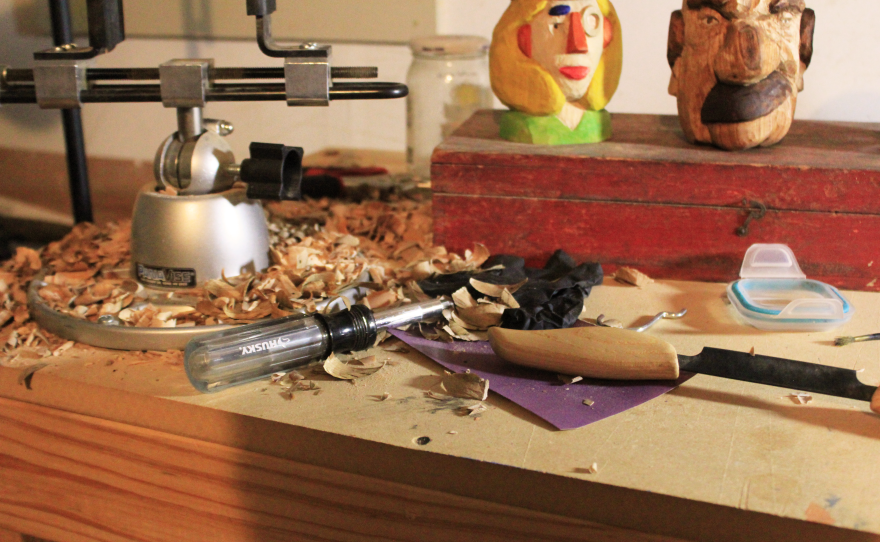 Some of Cory Squires' woodcarving tools, July 10, 2025