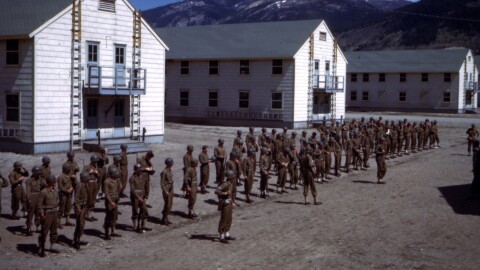 Company F, 86th Mountain Infantry Regiment, in formation at Camp Hale. 1943-1944