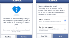 After a post has been flagged for review, Facebook intervenes with a supportive message.