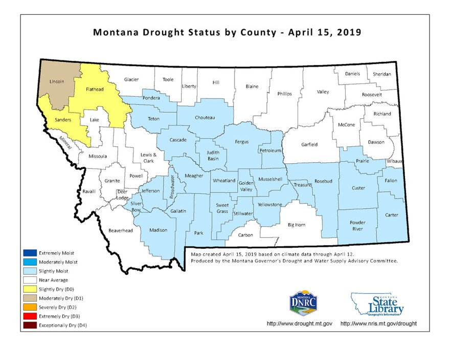 Montana Drought Status by County, April 2019