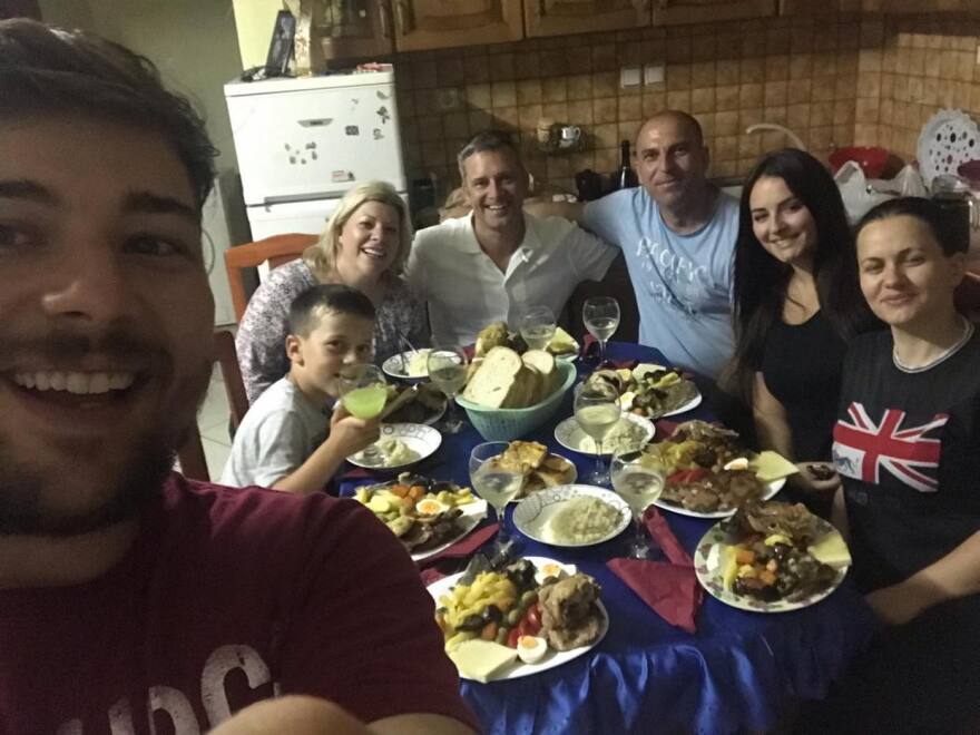 Chris Strohofer with his host family in Albania