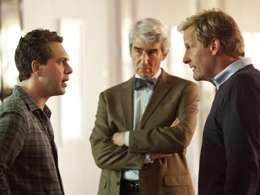 In addition to Daniels, the ensemble cast of <em>The Newsroom</em> includes Thomas Sadoski (left) and Sam Waterston.