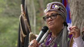 Rappahannock Indian Tribe Chief Anne Richardson speaks to the crowd at a powwow in filmmaker James Spione's new documentary, "The Native Shore."
