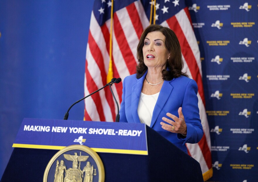 Governor Kathy Hochul speaks during an economic announcement at SUNY Polytechnic Institute in Marcy on Tuesday August 15, 2023.