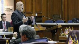 Rep. Tim Brown, R-Crawfordsville, urging the House to vote against an amendment that would give companies a property tax bill if they decide to move out of Indiana.