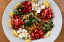 Chickpea “Greek” salad. (Kathy Gunst/Here & Now)