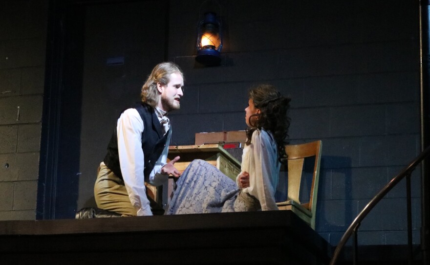 Nathan E. Bradshaw as Duke Vincentio and Rosemary Richards as Isabella in Shakespeare's 'Measure for Measure,' on stage in Raleigh January 11th - 27th.