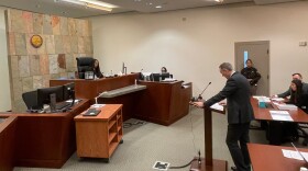  Matt Borgula, an attorney for former GRPD officer Christopher Schurr, makes arguments in support of a motion to have the second-degree murder charge against Schurr thrown out. 