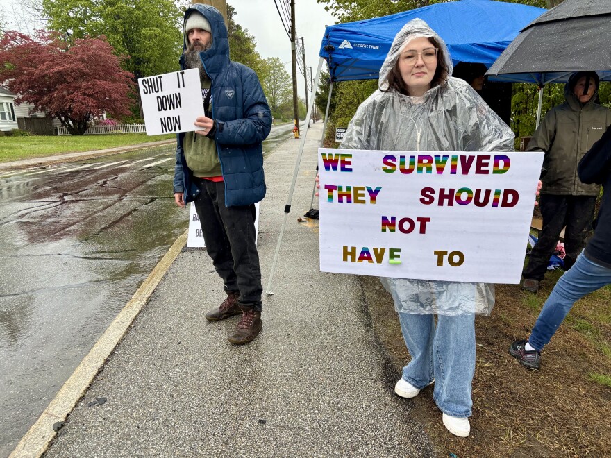 Frank Staples, of Manchester, and Michaela Jancsy, of Rochester, spent time in the state's youth detention center as teenagers. They protested outside the center Saturday as the state investigates alleged abuse and neglect of youth there now.