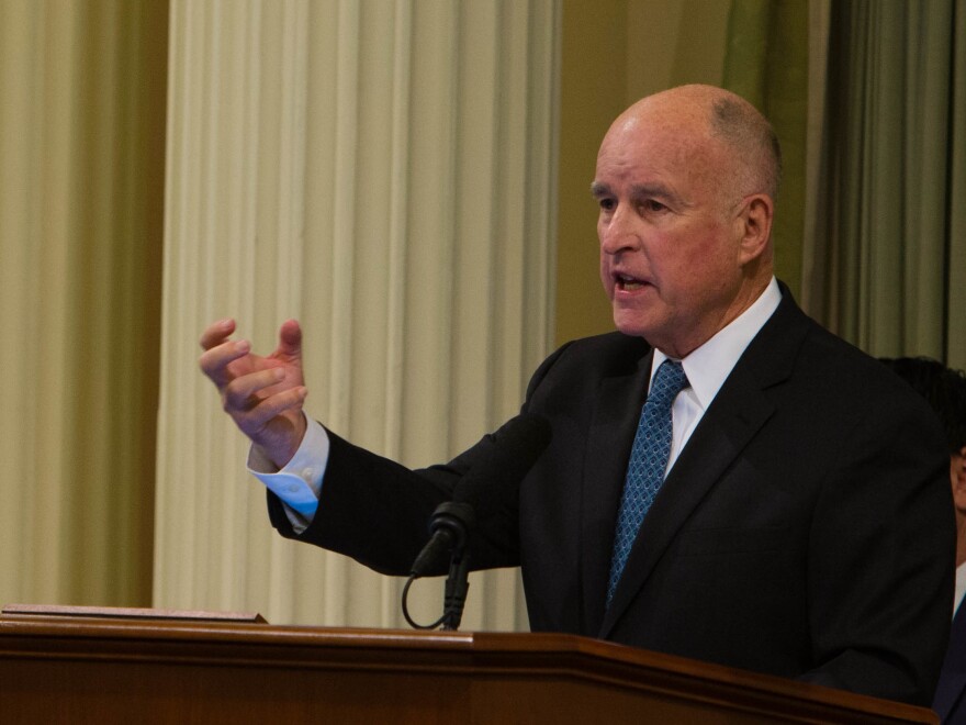 California Gov. Jerry Brown delivers his State of the State Address at the Capitol in Sacramento on Jan. 25, 2018.