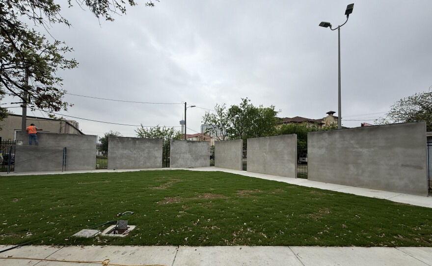 6 of the 10 ten-by-fourteen concrete pads onto which murals went