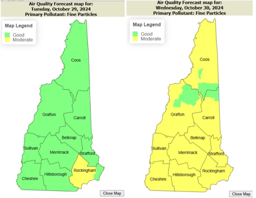 A state forecast for air quality shows most of the state will experience "moderate" air quality on Oct. 30.