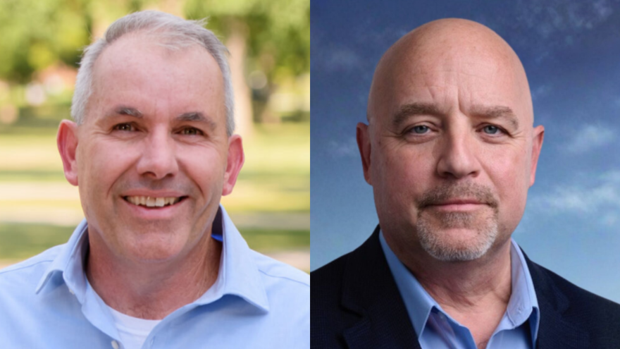 Indiana Senate District 26 candidates from left to right: Incumbent Republican Scott Alexander and Democrat Andrew Dale.