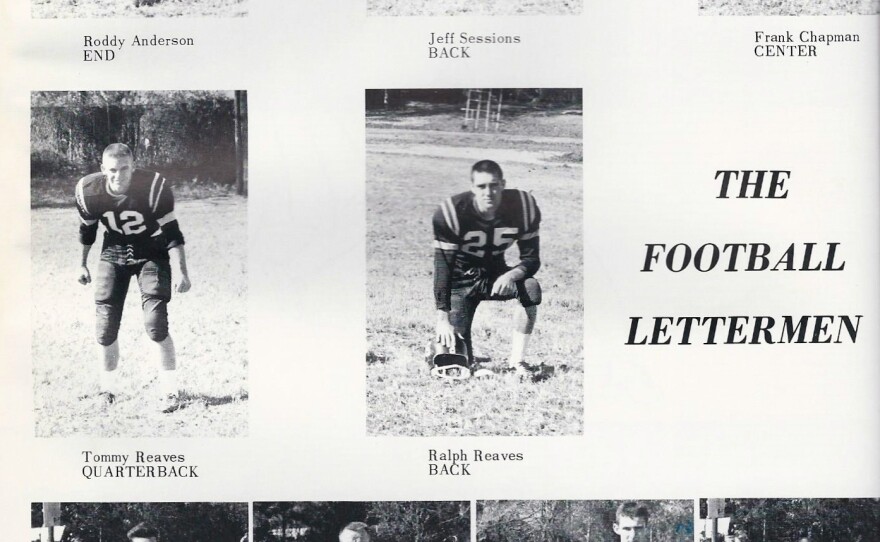 Jeff Sessions, top center, appears in one of his high school yearbooks as a member of his football team.