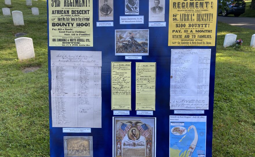 Board showing the history of the 54th and records of James Jameson's service 