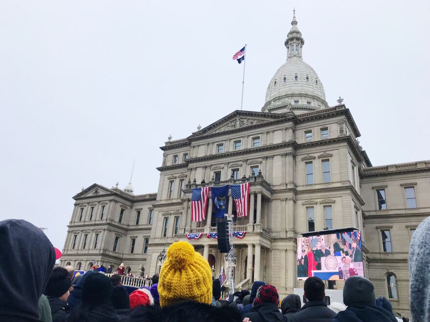 Crowd outside of the Lansing Capitol for Governor Gretchen Whitmer's inauguration.