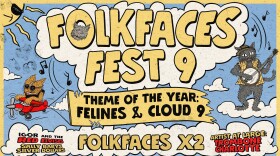 Poster for the 9th annual Folkfaces Fest, featuring the festival logo and list of artist lineups.