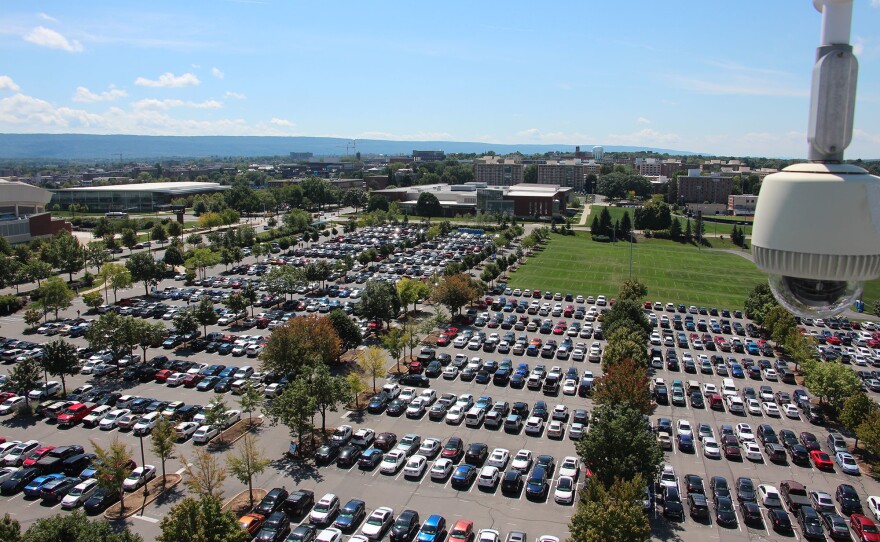 From the top of Beaver Stadium, one of the biggest stadiums in the world, it's possible to see just part of Penn State's central campus in State College, Pa.