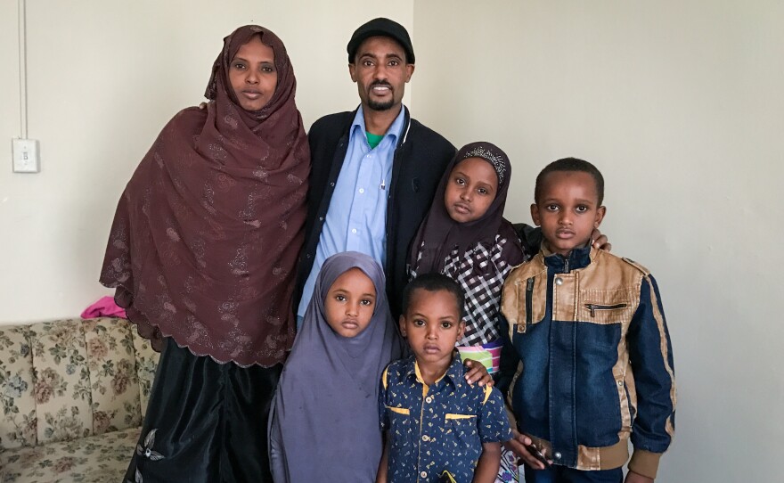 Mohamed Muhumed was recently reunited in Lancaster, Pa., with his wife, Ferehiya Areb Tahir, and their four children, who arrived in the U.S. from a refugee camp in Ethiopia 10 days before President Trump announced his temporary suspension of the refugee program.