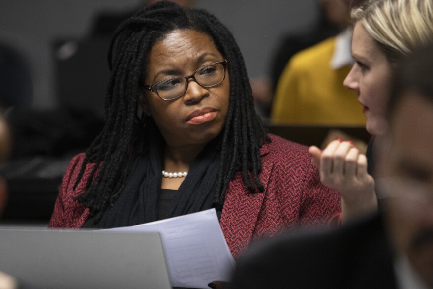 Stephanie Hawley, chief equity officer for AISD, at a school board meeting.